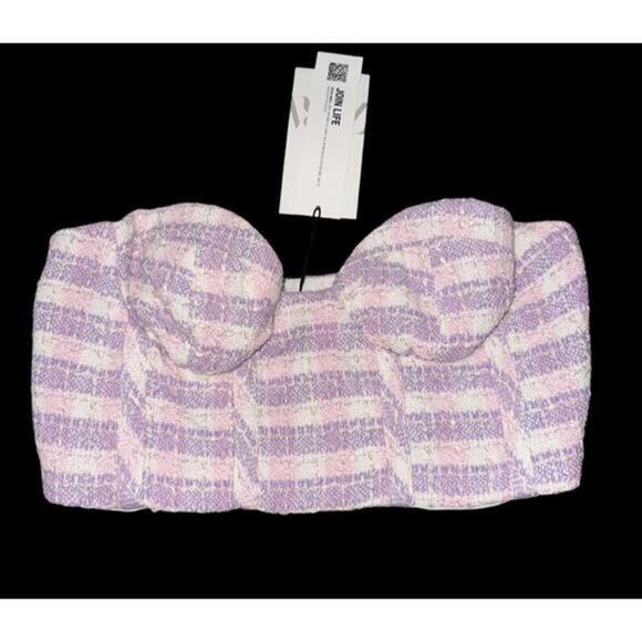 Zara Tops - ZARA Textured Tweed Strapless Corset Crop Top size S NWT